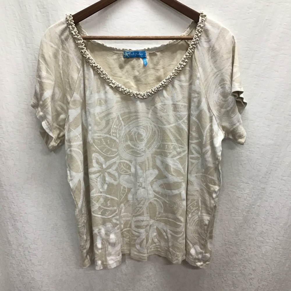 Fresh Produce tan/cream print cotton shirt